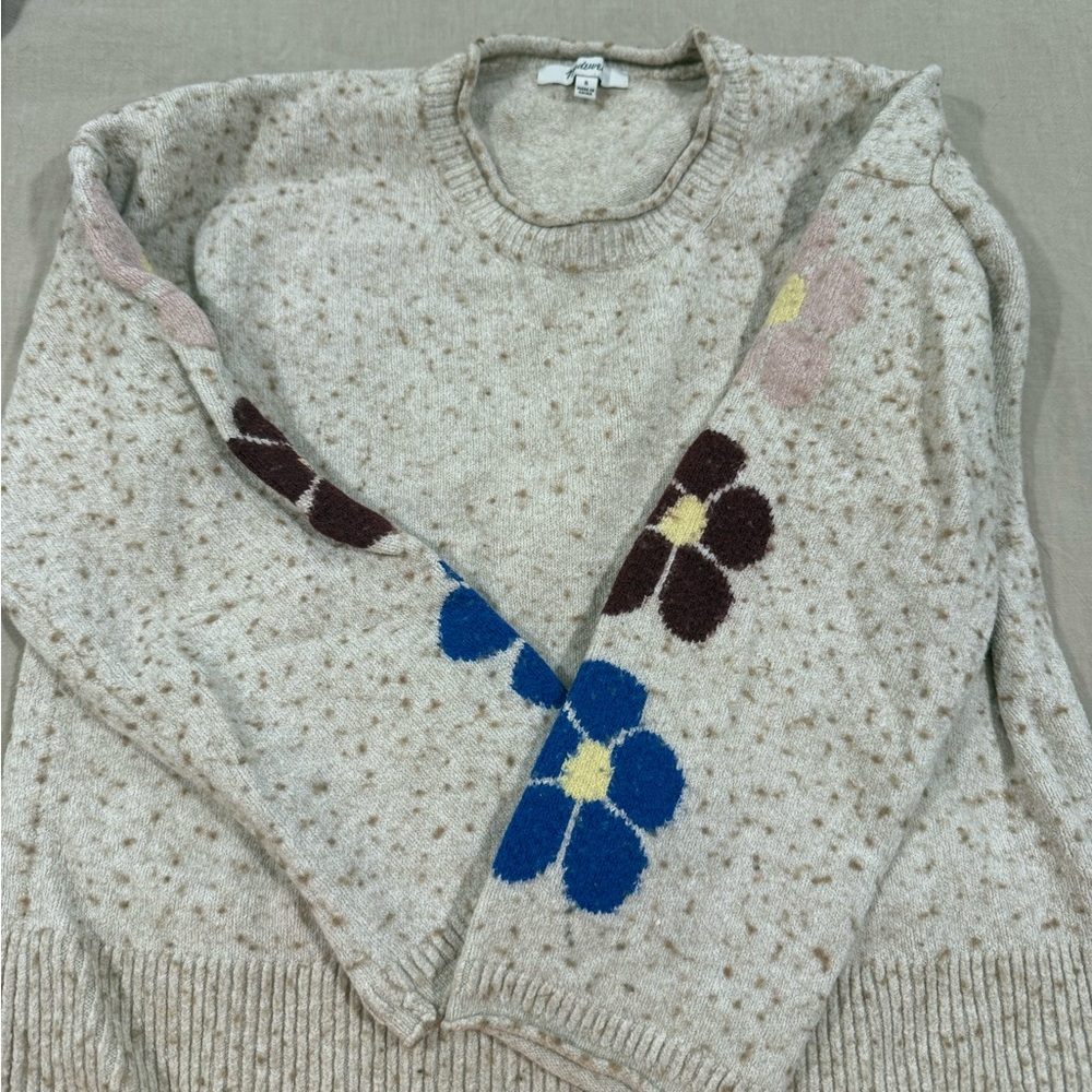 Madewell Speckled Beige Sweater with Floral Accents